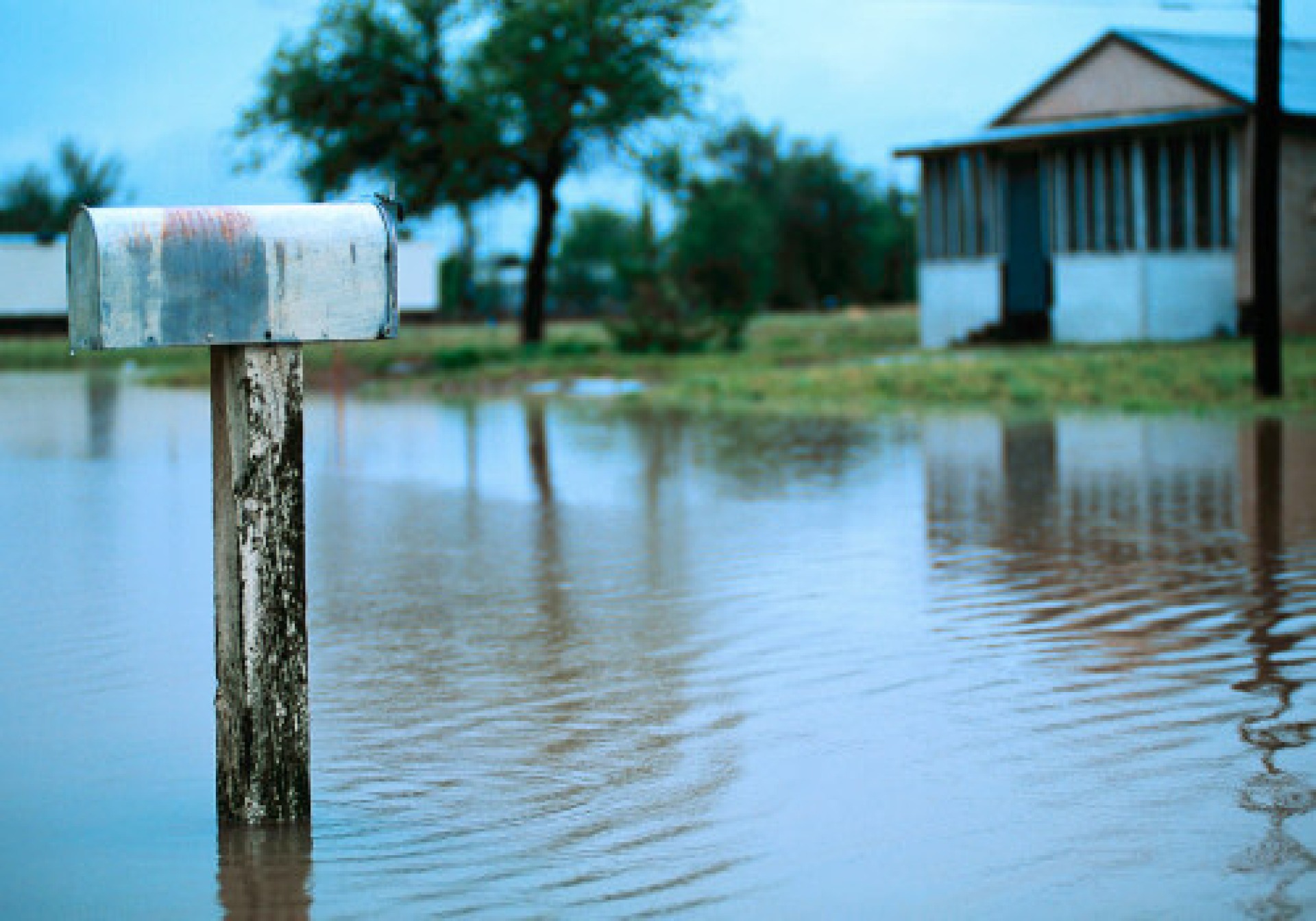 Image of a flooded neighborhood after an emergency or natural disaster.