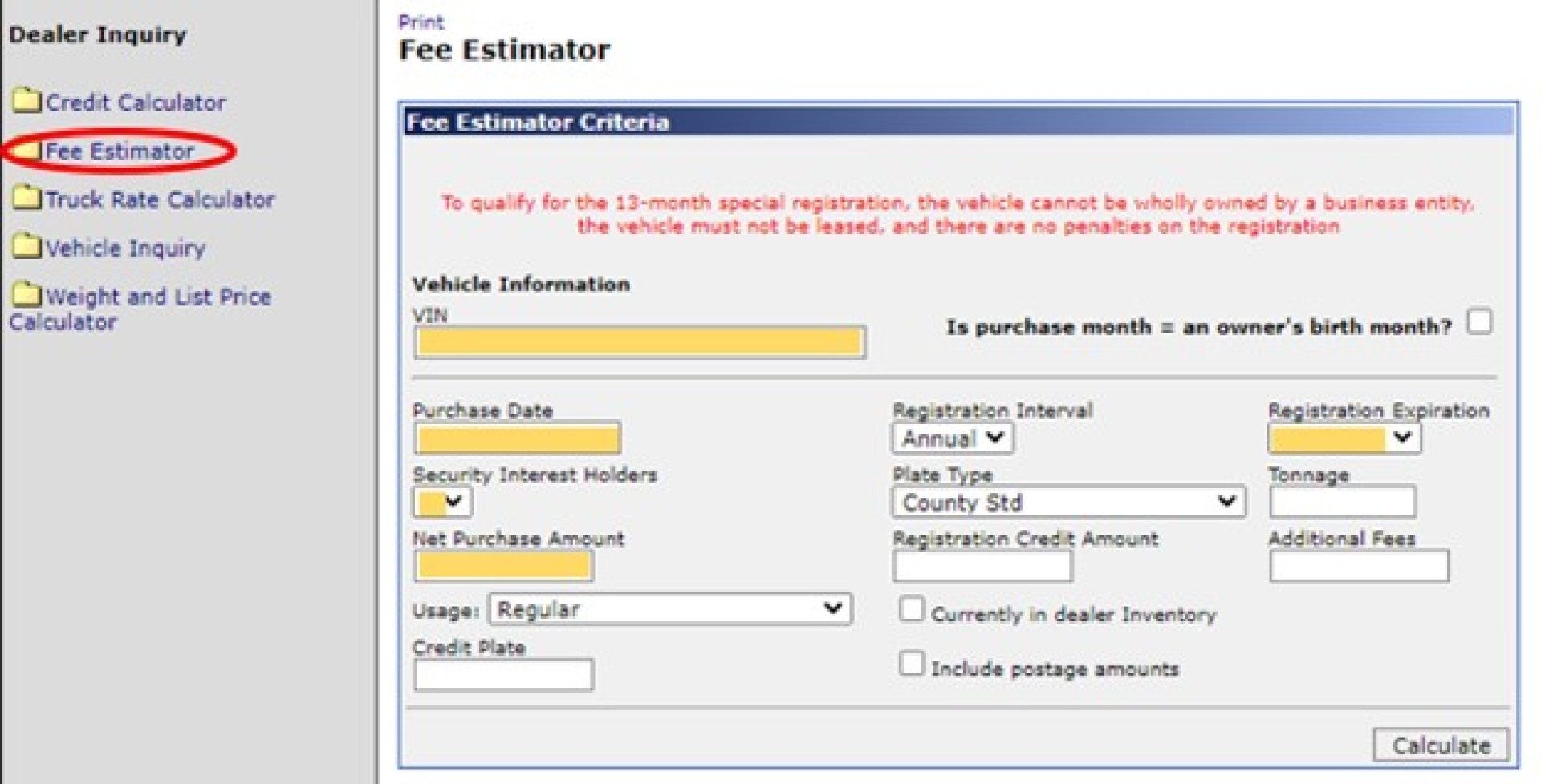 Fee Estimator