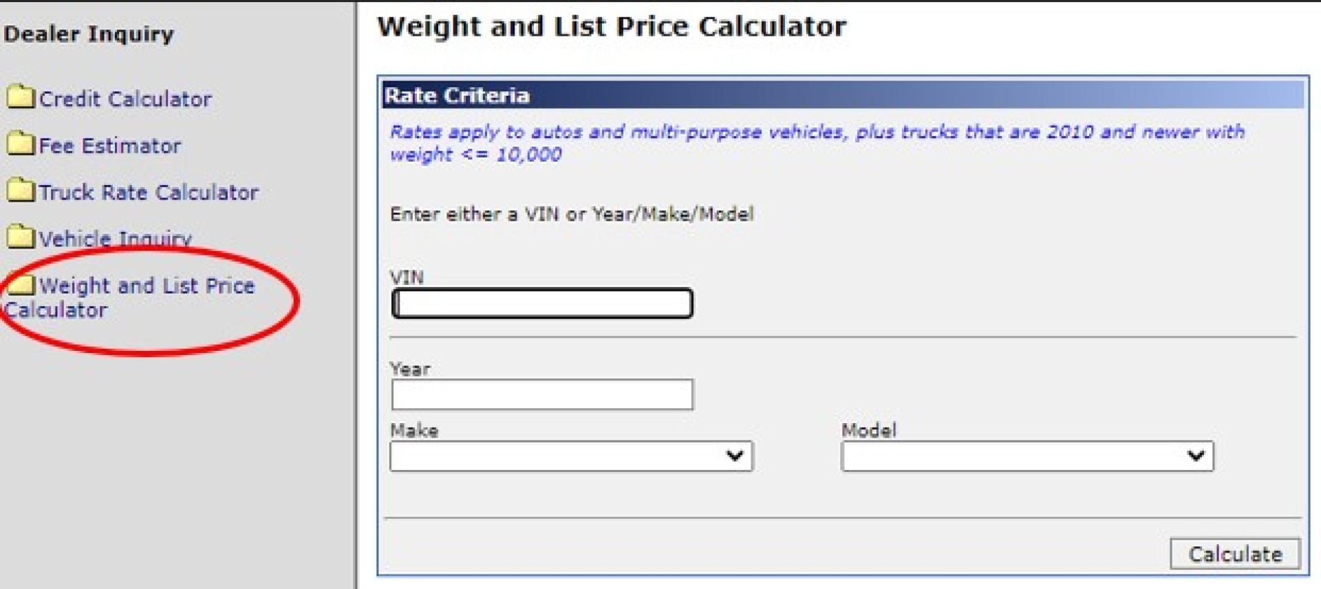 Weight and List Price Calculator